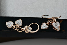 Load image into Gallery viewer, Vermeil Sterling Silver Triple Dangle Heart CZ Diamond Hook Earrings
