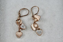 Load image into Gallery viewer, Vermeil Sterling Silver Triple Dangle Heart CZ Diamond Hook Earrings