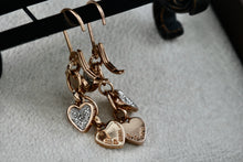 Load image into Gallery viewer, Vermeil Sterling Silver Triple Dangle Heart CZ Diamond Hook Earrings