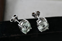 Load image into Gallery viewer, Sterling Silver Oval Cut Prasiolite Gemstone Stud Earrings Signed Canada