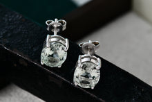 Load image into Gallery viewer, Sterling Silver Oval Cut Prasiolite Gemstone Stud Earrings Signed Canada