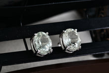 Load image into Gallery viewer, Sterling Silver Oval Cut Prasiolite Gemstone Stud Earrings Signed Canada