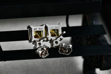 Load image into Gallery viewer, FAS Sterling Silver Square Citrine Gemstone CZ Diamond Stud Earrings