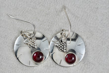 Load image into Gallery viewer, Vintage Sterling Silver Red Rubellite Stone Grapevine Disc Dangle Hook Earrings