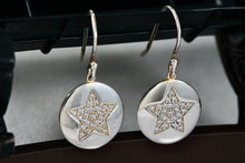 Load image into Gallery viewer, Sterling Silver CZ Stone Pave Star Disc Hook Earrings