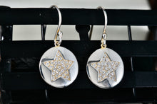 Load image into Gallery viewer, Sterling Silver CZ Stone Pave Star Disc Hook Earrings