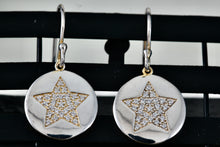 Load image into Gallery viewer, Sterling Silver CZ Stone Pave Star Disc Hook Earrings