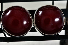Load image into Gallery viewer, Vintage Silver Red Lacquer Hardwood Large Round Dome Screw-Back Earrings