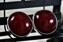Load image into Gallery viewer, Vintage Silver Red Lacquer Hardwood Large Round Dome Screw-Back Earrings