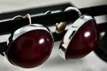 Load image into Gallery viewer, Vintage Silver Red Lacquer Hardwood Large Round Dome Screw-Back Earrings