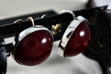 Load image into Gallery viewer, Vintage Silver Red Lacquer Hardwood Large Round Dome Screw-Back Earrings