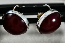 Load image into Gallery viewer, Vintage Silver Red Lacquer Hardwood Large Round Dome Screw-Back Earrings