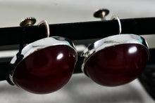 Load image into Gallery viewer, Vintage Silver Red Lacquer Hardwood Large Round Dome Screw-Back Earrings