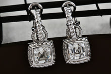 Load image into Gallery viewer, Judith Ripka Sterling Silver Large Dangle Cushion Cut CZ Stone Small Earrings