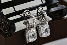 Load image into Gallery viewer, Judith Ripka Sterling Silver Large Dangle Cushion Cut CZ Stone Small Earrings
