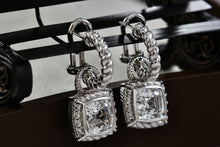 Load image into Gallery viewer, Judith Ripka Sterling Silver Large Dangle Cushion Cut CZ Stone Small Earrings