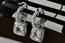 Load image into Gallery viewer, Judith Ripka Sterling Silver Large Dangle Cushion Cut CZ Stone Small Earrings