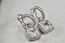 Load image into Gallery viewer, Judith Ripka Sterling Silver Large Dangle Cushion Cut CZ Stone Small Earrings