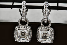 Load image into Gallery viewer, Judith Ripka Sterling Silver Large Dangle Cushion Cut CZ Stone Small Earrings