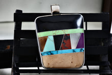 Load image into Gallery viewer, Native American Reversible Multi Gemstone & Malachite Inlay Large Square Silver Pendant