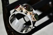 Load image into Gallery viewer, Great Falls Metal Works Silver & Gold Multi Gemstone Wide Band Ring Size 8.5