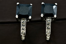 Load image into Gallery viewer, Silver Cushion Cut Green Tourmaline CZ Diamond Huggie Stud Earrings