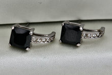 Load image into Gallery viewer, Silver Cushion Cut Green Tourmaline CZ Diamond Huggie Stud Earrings