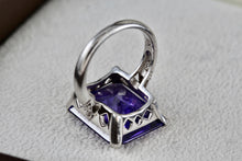 Load image into Gallery viewer, Sterling Silver Large Rectangle Purple Sapphire CZ Diamond Cocktail Ring Size 7