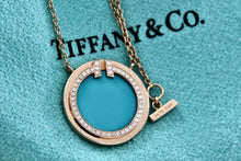 Load image into Gallery viewer, Tiffany & Co. Rose Gold Diamond Tiffany T Turquoise Pendant 16" Necklace