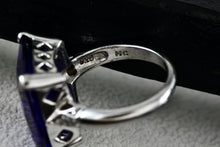 Load image into Gallery viewer, Sterling Silver Large Rectangle Purple Sapphire CZ Diamond Cocktail Ring Size 7