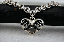 Load image into Gallery viewer, Harley Davidson Motorcycle Sterling Silver Heart Charm 6mm Link 7. 5" Bracelet
