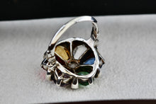 Load image into Gallery viewer, Sterling Silver Uncas Multi Color Stone High Quality Vintage Cocktail Ring Size 6.5