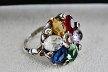 Load image into Gallery viewer, Sterling Silver Uncas Multi Color Stone High Quality Vintage Cocktail Ring Size 6.5