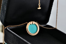 Load image into Gallery viewer, Tiffany & Co. Rose Gold Diamond Tiffany T Turquoise Pendant 16" Necklace