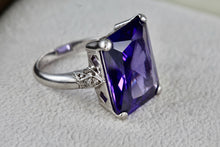 Load image into Gallery viewer, Sterling Silver Large Rectangle Purple Sapphire CZ Diamond Cocktail Ring Size 7