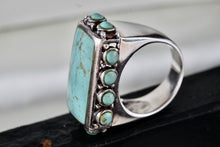 Load image into Gallery viewer, Native American Silver Large Rectangle Turquoise Bead Statement Signed Ring Size 6