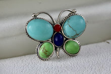 Load image into Gallery viewer, Sterling Silver Large Turquoise Lapis Coral Butterfly Slider Pendant