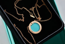 Load image into Gallery viewer, Tiffany & Co. Rose Gold Diamond Tiffany T Turquoise Pendant 16" Necklace