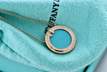 Load image into Gallery viewer, Tiffany & Co. Rose Gold Diamond Tiffany T Turquoise Pendant 16" Necklace