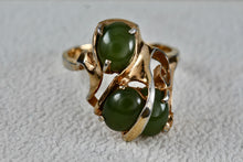 Load image into Gallery viewer, Sterling Silver Vermeil SS Green Oval Jade Multi Stones Melt Wrap Ring Size 7
