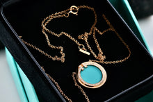 Load image into Gallery viewer, Tiffany & Co. Rose Gold Diamond Tiffany T Turquoise Pendant 16" Necklace
