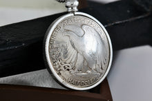 Load image into Gallery viewer, (2) Silver American Half Dollar Walking Liberty Handmade Coin Pendant 20" Necklace