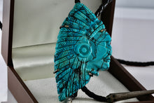 Load image into Gallery viewer, Native American Carved Turquoise Indian Warrior 3.5" Pendant Bolo Tie 40" Necklace