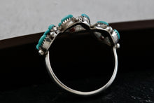 Load image into Gallery viewer, Native American Handmade Turquoise Needlepoint Square Pattern Silver Ring Size 6.5