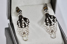 Load image into Gallery viewer, Sevan Bicakci 18Kt. Oxidized Gold Platinum Diamond Pearl Chandelier Drop Great Gatsby Earrings