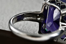 Load image into Gallery viewer, Sterling Silver Large Rectangle Purple Sapphire CZ Diamond Cocktail Ring Size 7