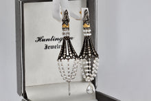 Load image into Gallery viewer, Sevan Bicakci 18Kt. Oxidized Gold Platinum Diamond Pearl Chandelier Drop Great Gatsby Earrings