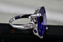Load image into Gallery viewer, Sterling Silver Large Rectangle Purple Sapphire CZ Diamond Cocktail Ring Size 7