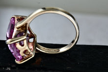 Load image into Gallery viewer, Sterling Silver Vermeil CZ Pink Topaz Rectangle Cocktail Ring Size 7