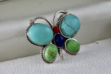 Load image into Gallery viewer, Sterling Silver Large Turquoise Lapis Coral Butterfly Slider Pendant